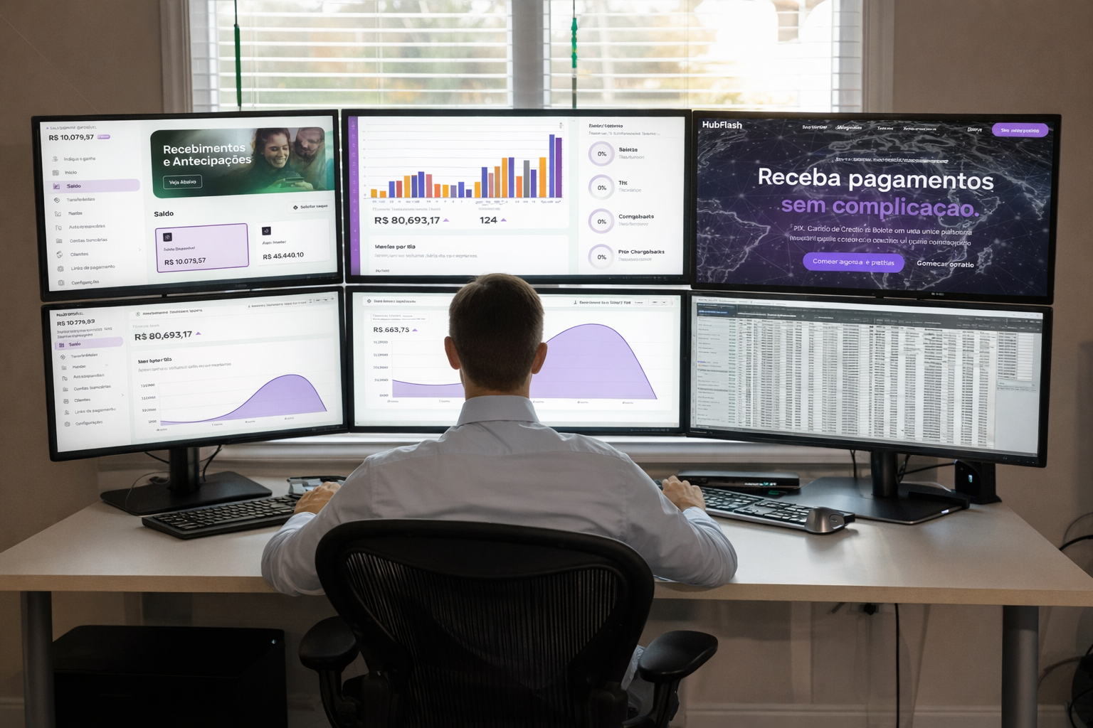 Dashboard Upay em múltiplos monitores